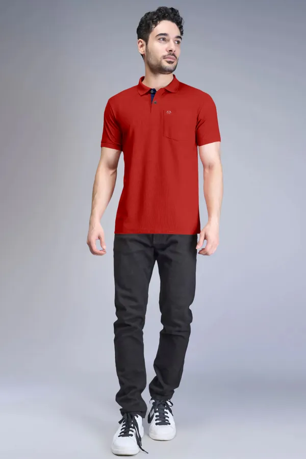 Red_Pure_Cotton_Half_Sleeve_Polo_Neck_Casual_T_Shirt_For_Men