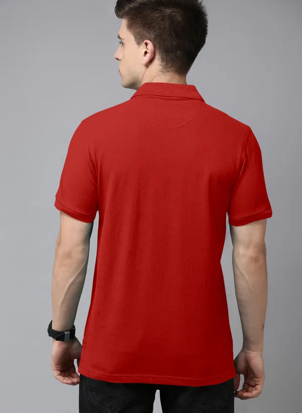 Red_Pure_Cotton_Half_Sleeve_Polo_Neck_Casual_T_Shirt_For_Men