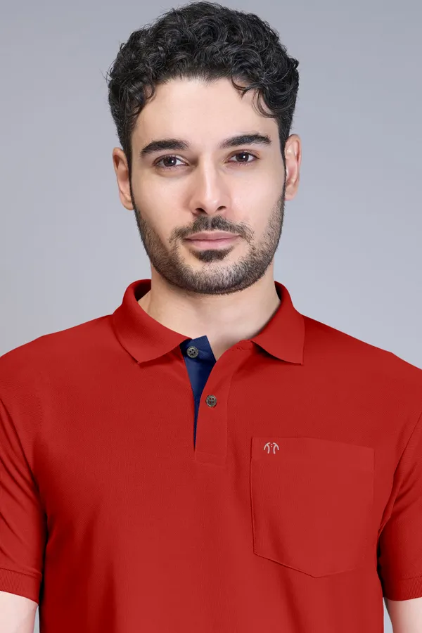 Red_Pure_Cotton_Half_Sleeve_Polo_Neck_Casual_T_Shirt_For_Men