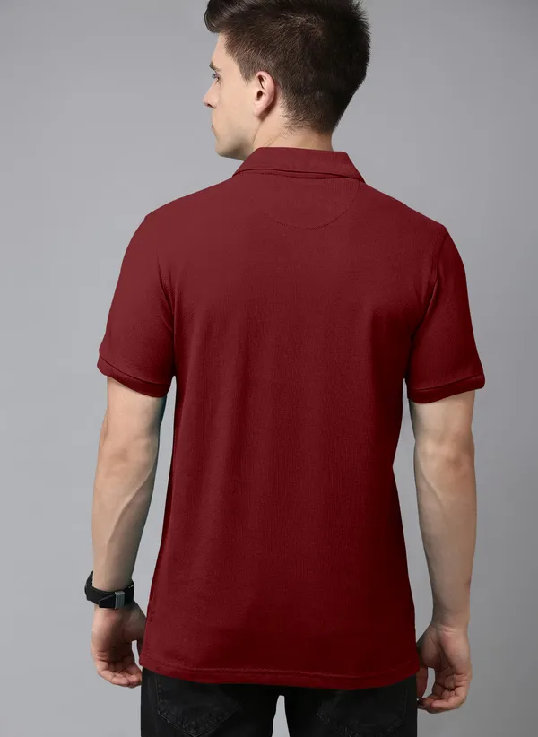 Maroon_Pure_Cotton_Half_Sleeve_Polo_Neck_Casual_T_Shirt_For_Men