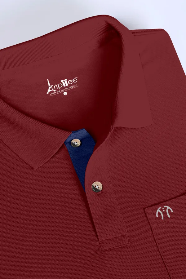 Maroon_Pure_Cotton_Half_Sleeve_Polo_Neck_Casual_T_Shirt_For_Men