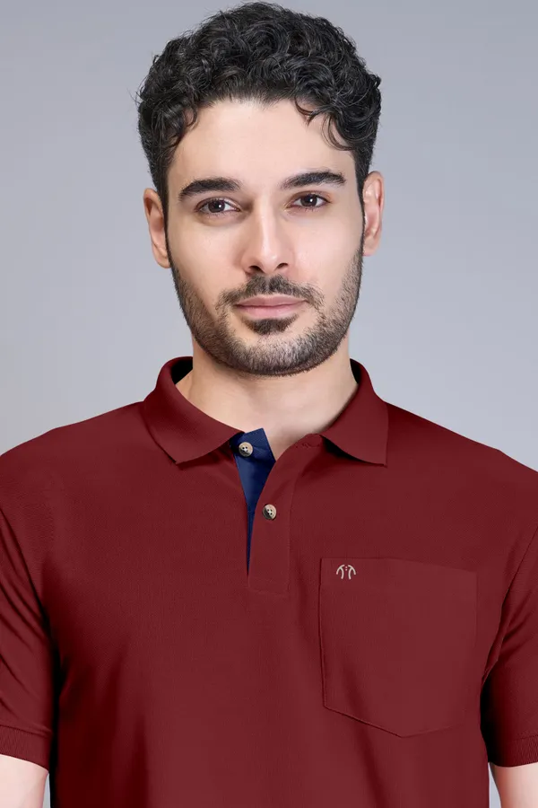 Maroon_Pure_Cotton_Half_Sleeve_Polo_Neck_Casual_T_Shirt_For_Men