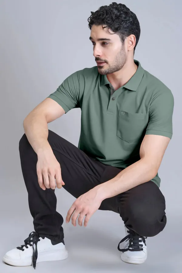 Light_Green_Pure_Cotton_Half_Sleeve_Polo_Neck_Casual_T_Shirt_For_Men