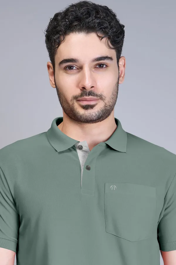 Light_Green_Pure_Cotton_Half_Sleeve_Polo_Neck_Casual_T_Shirt_For_Men