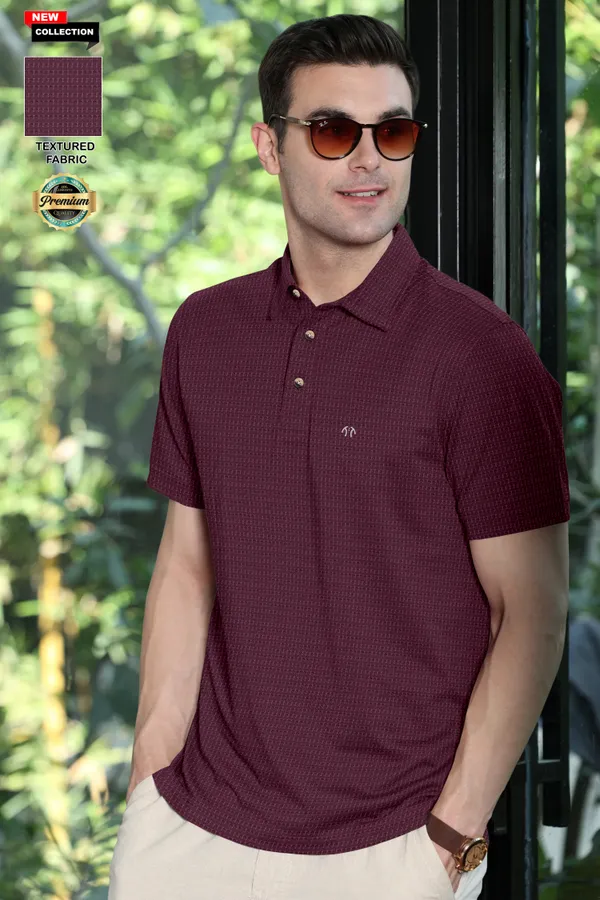 Maroon_Polyester_Half_Sleeve_Regular_Textured_T_Shirt_For_Men