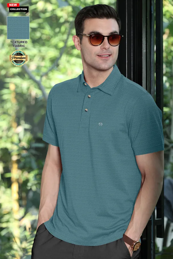 Light_Green_Polyester_Half_Sleeve_Regular_Textured_T_Shirt_For_Men