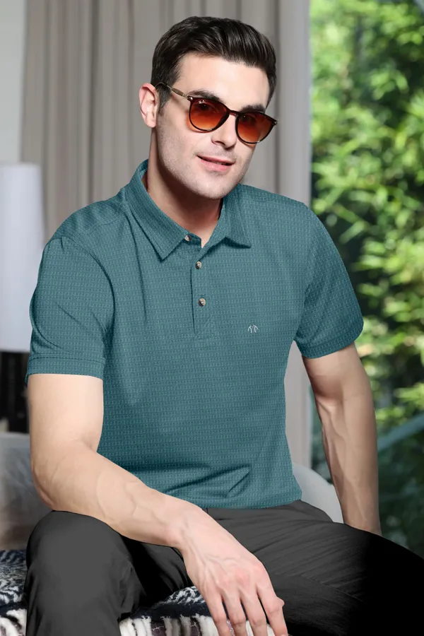 Light_Green_Polyester_Half_Sleeve_Regular_Textured_T_Shirt_For_Men
