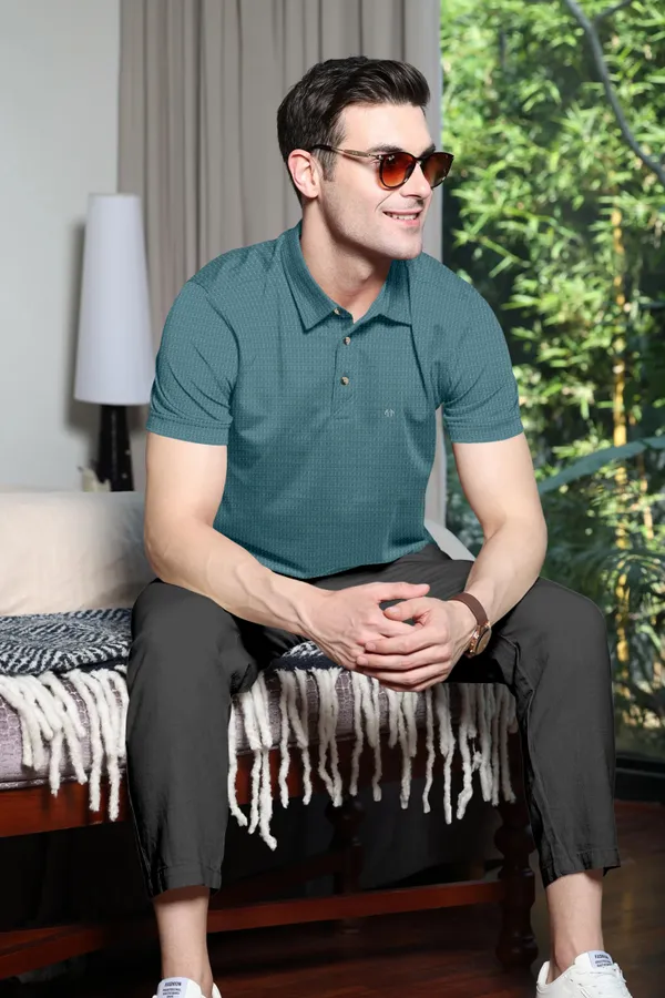 Light_Green_Polyester_Half_Sleeve_Regular_Textured_T_Shirt_For_Men