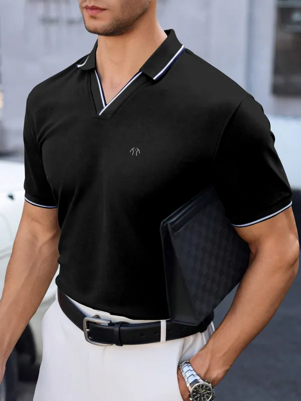 Black_Pure_Cotton_Half_Sleeve_Polo_Neck_Solid__Print_T_Shirt_For_Men