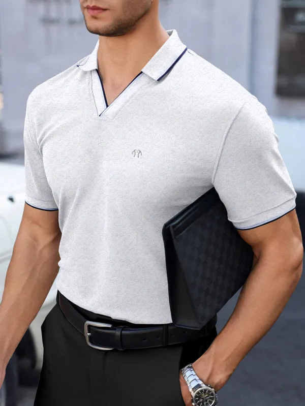 White_Pure_Cotton_Half_Sleeve_Polo_Neck_Solid__Print_T_Shirt_For_Men