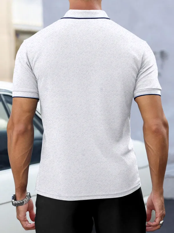 White_Pure_Cotton_Half_Sleeve_Polo_Neck_Solid__Print_T_Shirt_For_Men