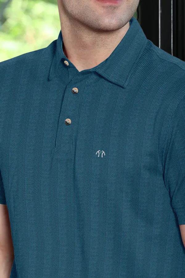 Teal_Blue_Polyester_Half_Sleeve_Polo_Neck_Self_Design__Print_T_Shirt_For_Men