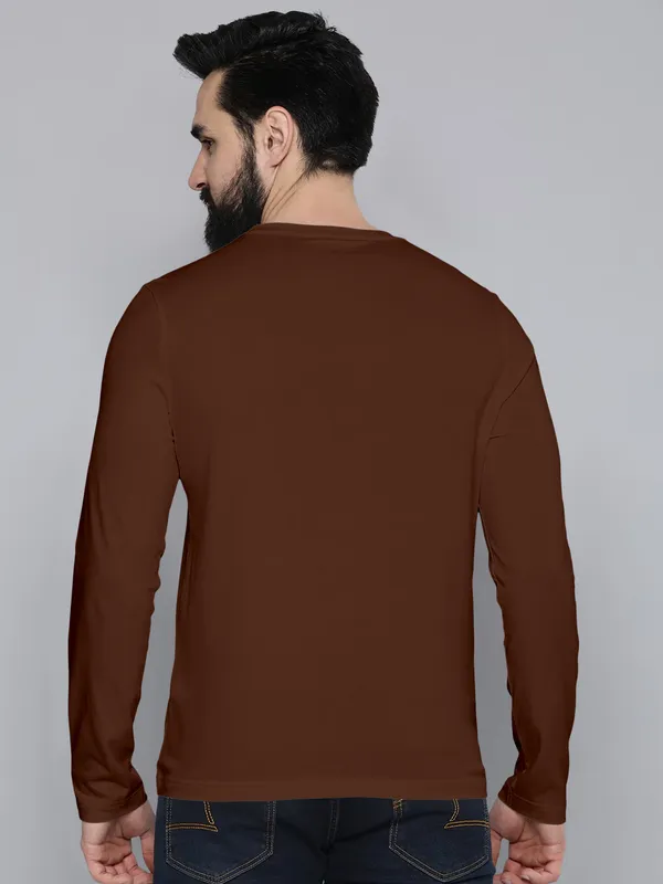 Brown_Pure_Cotton_Full_Sleeve_Regular_Solid_T_ShirtFor_Men