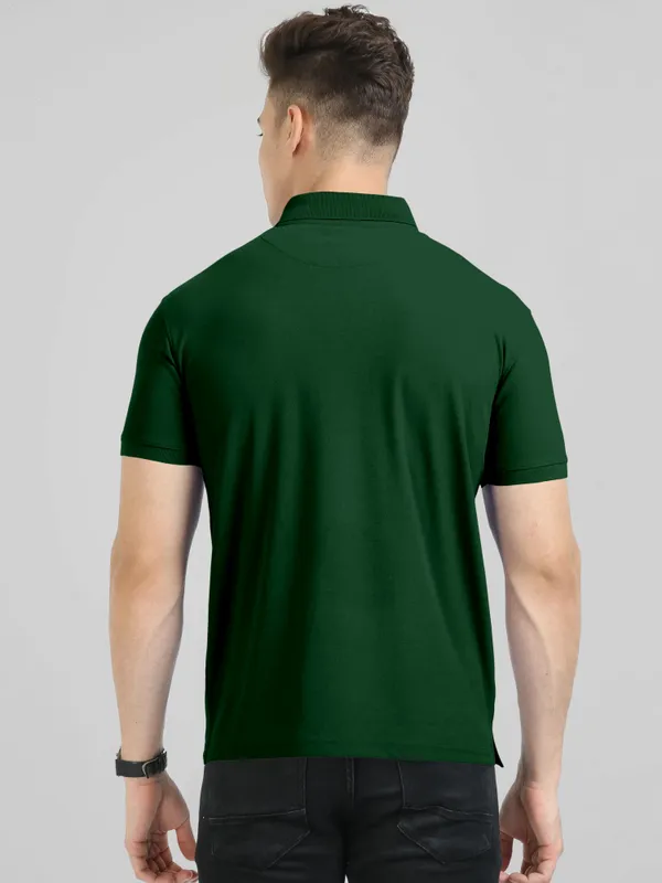 Dark_Green_Pure_Cotton_Half_Sleeve_Polo_Neck_Solid__Print_T_Shirt_For_Men