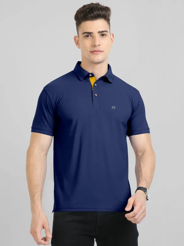 Navy_Blue_Pure_Cotton_Half_Sleeve_Polo_Neck_Solid__Print_T_Shirt_For_Men