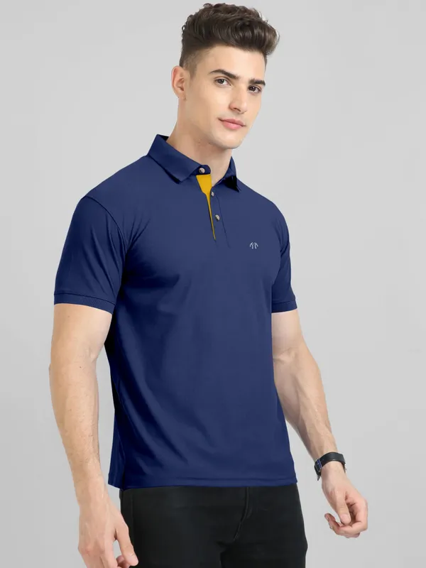 Navy_Blue_Pure_Cotton_Half_Sleeve_Polo_Neck_Solid__Print_T_Shirt_For_Men