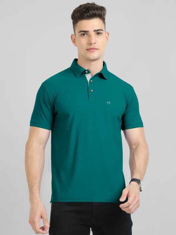 Green_Pure_Cotton_Half_Sleeve_Polo_Neck_Solid__Print_T_Shirt_For_Men
