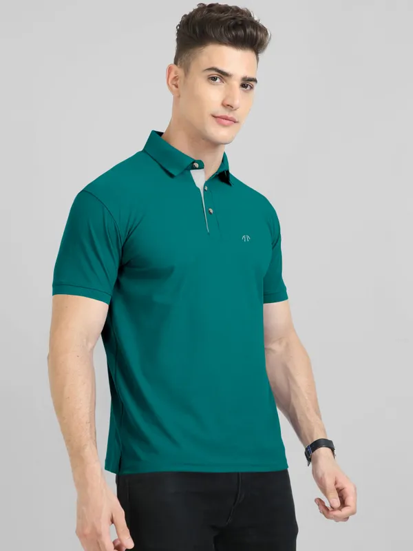 Green_Pure_Cotton_Half_Sleeve_Polo_Neck_Solid__Print_T_Shirt_For_Men