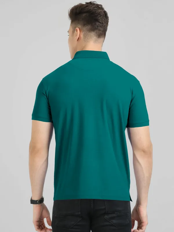 Green_Pure_Cotton_Half_Sleeve_Polo_Neck_Solid__Print_T_Shirt_For_Men
