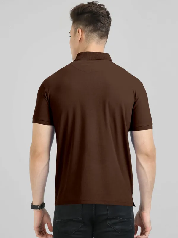 Brown_Pure_Cotton_Half_Sleeve_Polo_Neck_Solid__Print_T_Shirt_For_Men