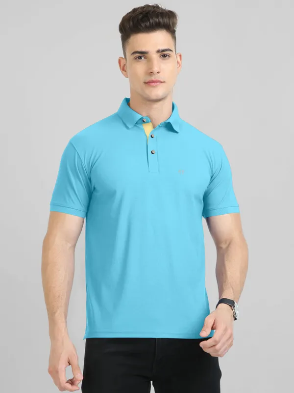 Blue_Pure_Cotton_Half_Sleeve_Polo_Neck_Solid__Print_T_Shirt_For_Men