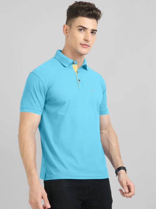 Blue_Pure_Cotton_Half_Sleeve_Polo_Neck_Solid__Print_T_Shirt_For_Men