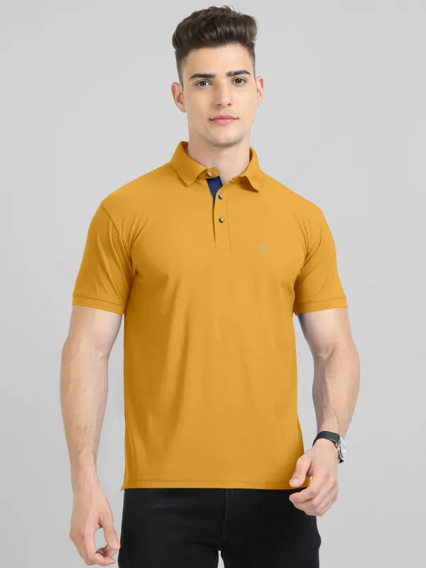 Yellow_Pure_Cotton_Half_Sleeve_Polo_Neck_Solid__Print_T_Shirt_For_Men
