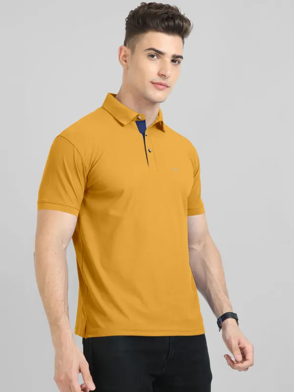 Yellow_Pure_Cotton_Half_Sleeve_Polo_Neck_Solid__Print_T_Shirt_For_Men