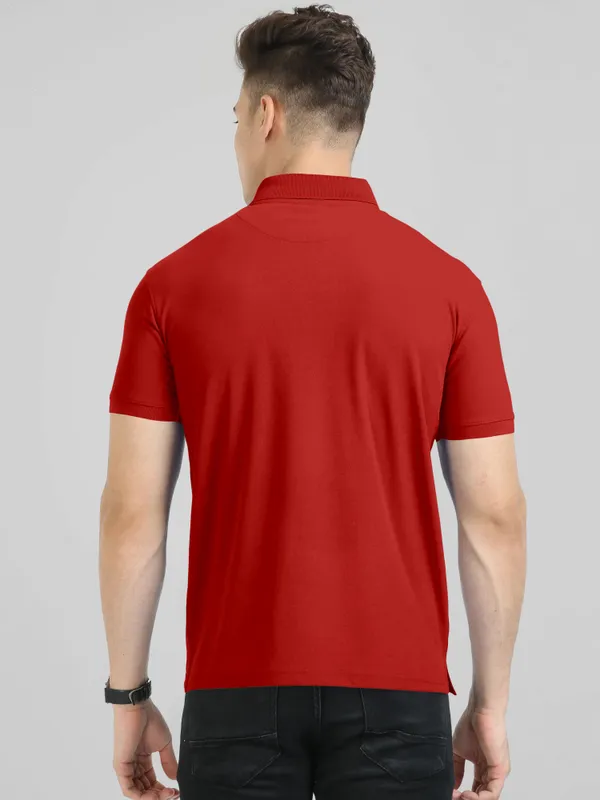 Red_Pure_Cotton_Half_Sleeve_Polo_Neck_Solid__Print_T_Shirt_For_Men