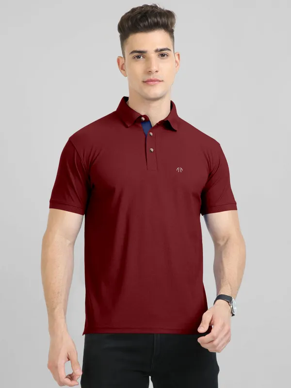 Maroon_Pure_Cotton_Half_Sleeve_Polo_Neck_Solid__Print_T_Shirt_For_Men