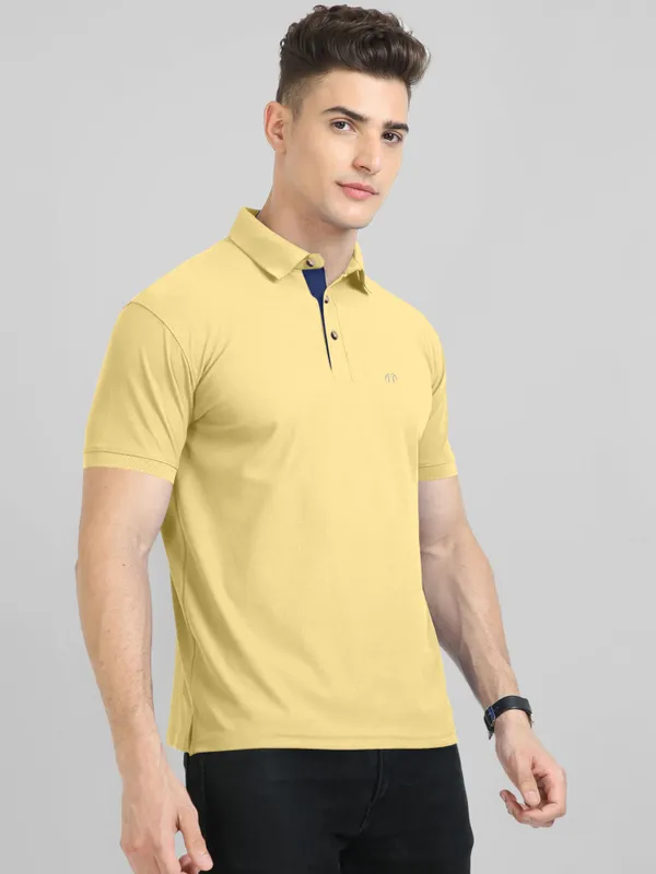 Yellow_Pure_Cotton_Half_Sleeve_Polo_Neck_Solid__Print_T_Shirt_For_Men