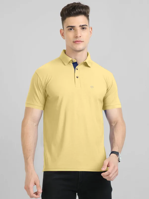 Yellow_Pure_Cotton_Half_Sleeve_Polo_Neck_Solid__Print_T_Shirt_For_Men