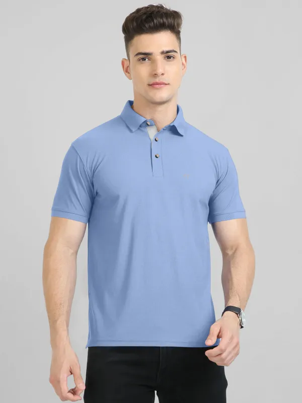 Blue_Pure_Cotton_Half_Sleeve_Polo_Neck_Solid__Print_T_Shirt_For_Men