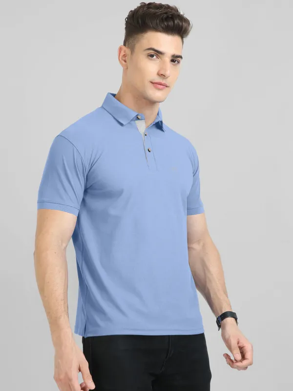 Blue_Pure_Cotton_Half_Sleeve_Polo_Neck_Solid__Print_T_Shirt_For_Men