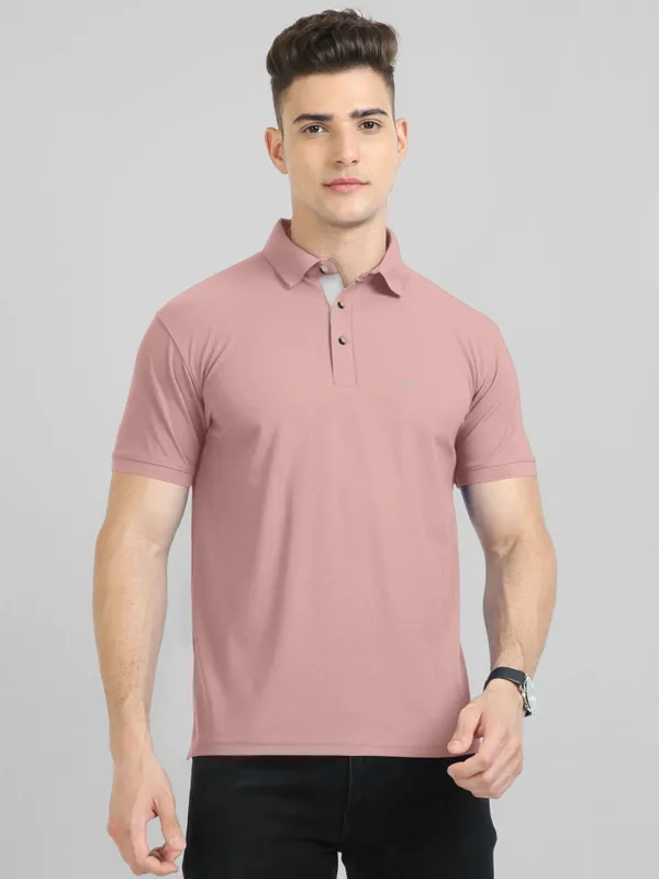 Pink_Pure_Cotton_Half_Sleeve_Polo_Neck_Solid__Print_T_Shirt_For_Men