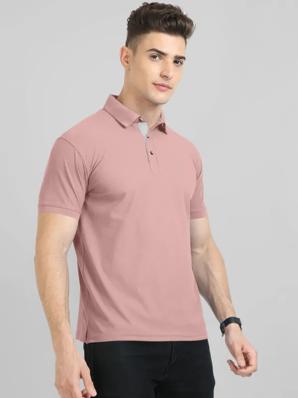 Pink_Pure_Cotton_Half_Sleeve_Polo_Neck_Solid__Print_T_Shirt_For_Men