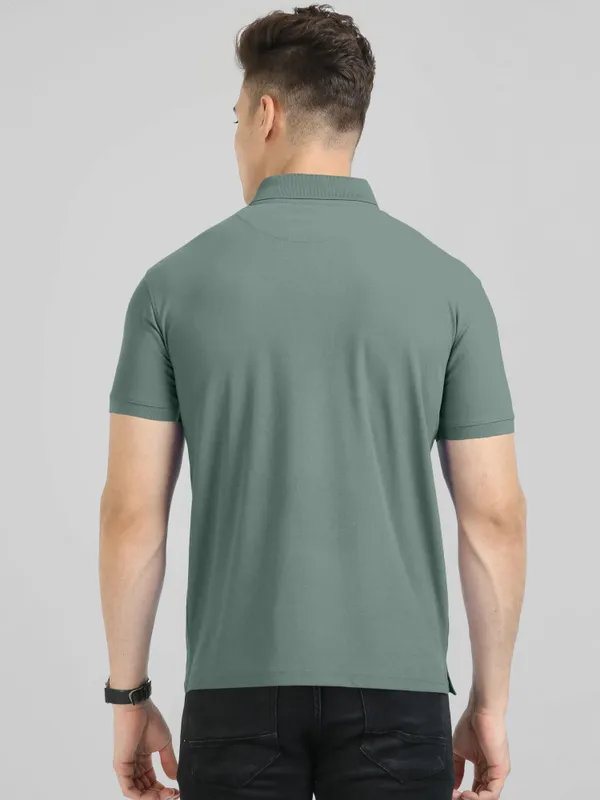 Light_Green_Pure_Cotton_Half_Sleeve_Polo_Neck_Solid__Print_T_Shirt_For_Men