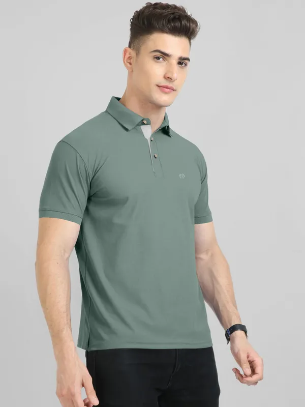 Light_Green_Pure_Cotton_Half_Sleeve_Polo_Neck_Solid__Print_T_Shirt_For_Men