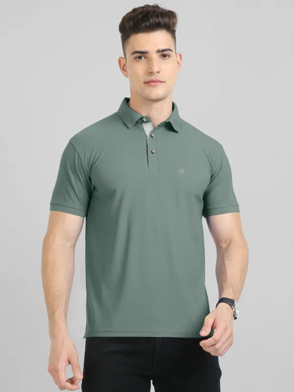 Light_Green_Pure_Cotton_Half_Sleeve_Polo_Neck_Solid__Print_T_Shirt_For_Men