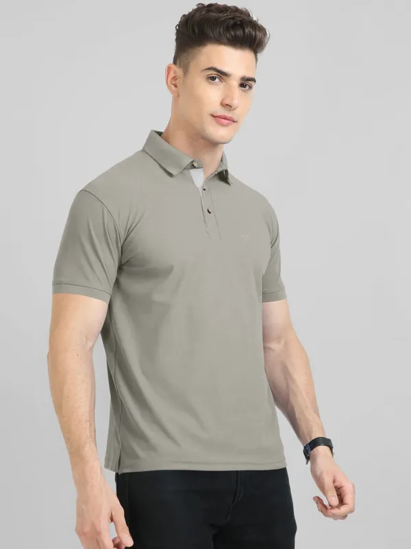 Beige_Pure_Cotton_Half_Sleeve_Polo_Neck_Solid__Print_T_Shirt_For_Men