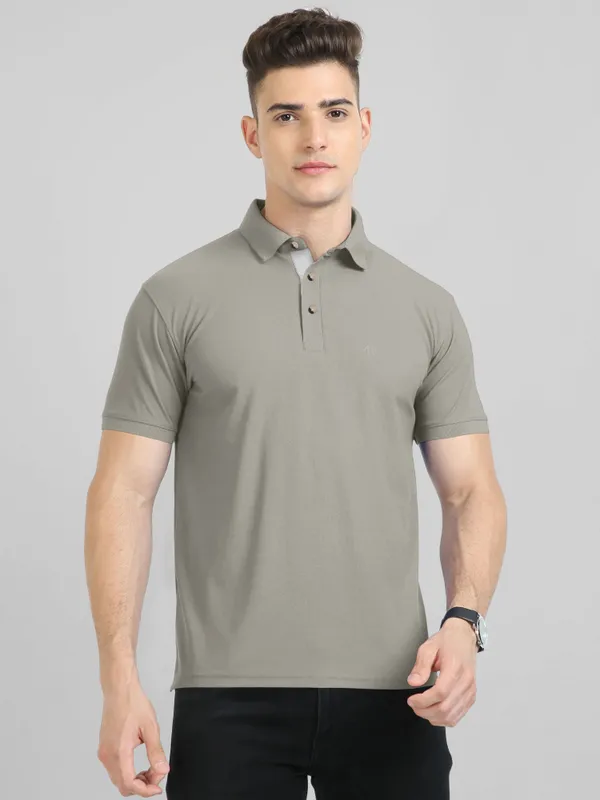 Beige_Pure_Cotton_Half_Sleeve_Polo_Neck_Solid__Print_T_Shirt_For_Men