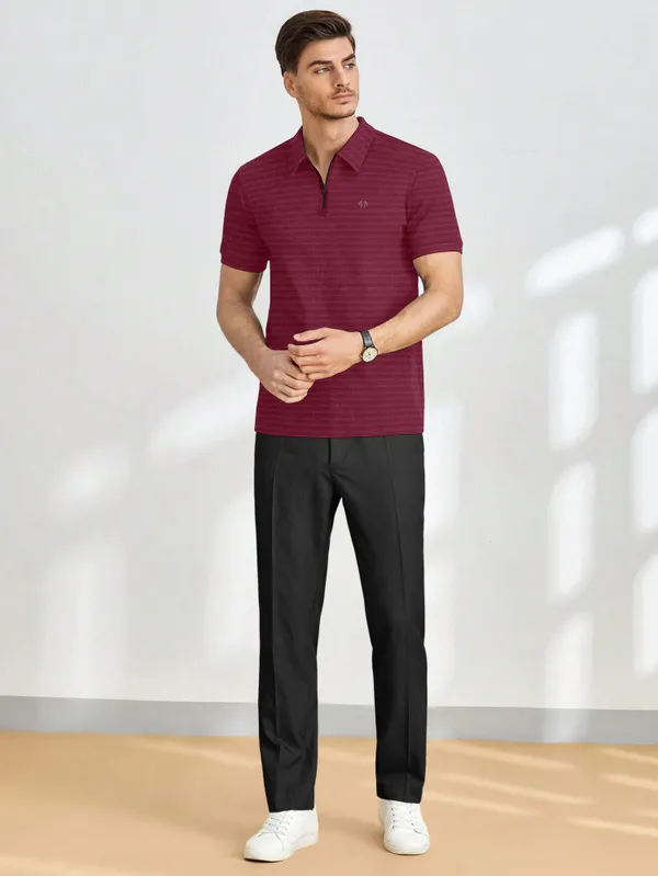Maroon_Polyester_Half_Sleeve_Zip_Neck_Solid_T_Shirt_For_Men_Pack_Of_1
