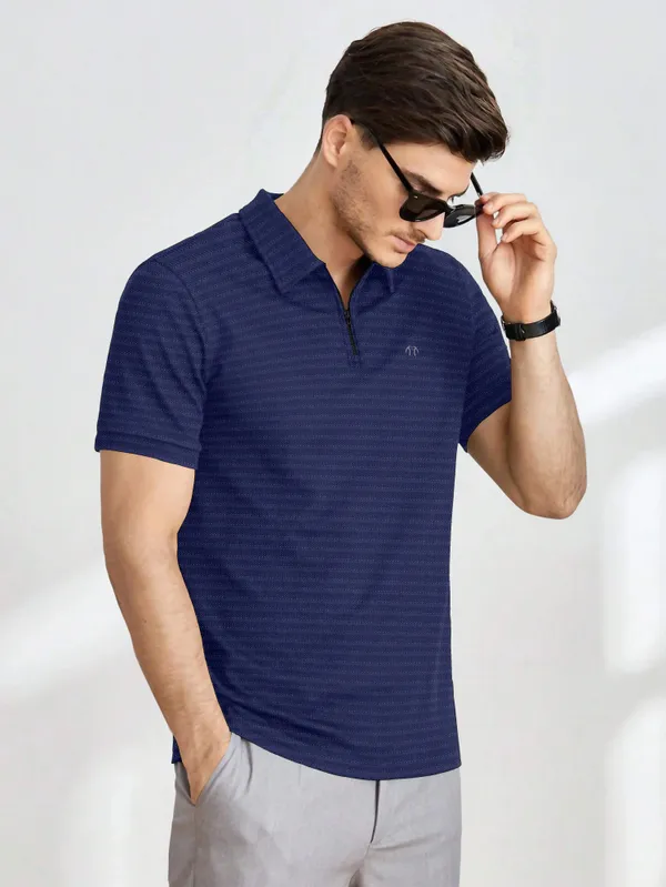 Dark_Blue_Polyester_Half_Sleeve_Zip_Neck_Solid_T_Shirt_For_Men_Pack_Of_1