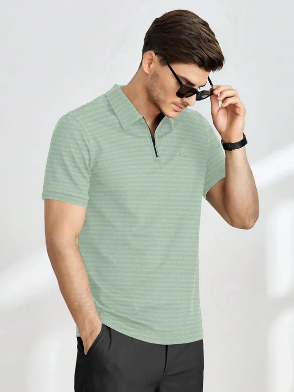 Light_Green_Polyester_Half_Sleeve_Zip_Neck_Solid_T_Shirt_For_Men_Pack_Of_1