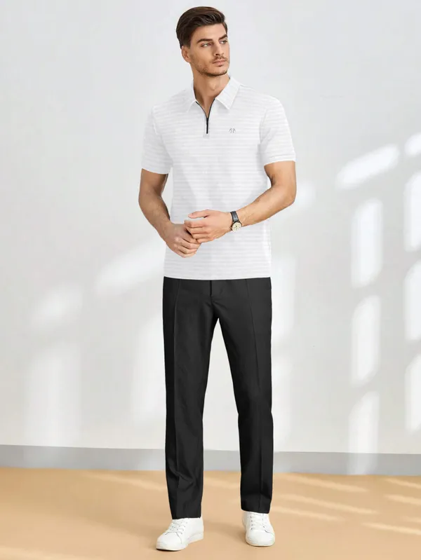 White_Polyester_Half_Sleeve_Zip_Neck_Solid_T_Shirt_For_Men_Pack_Of_1