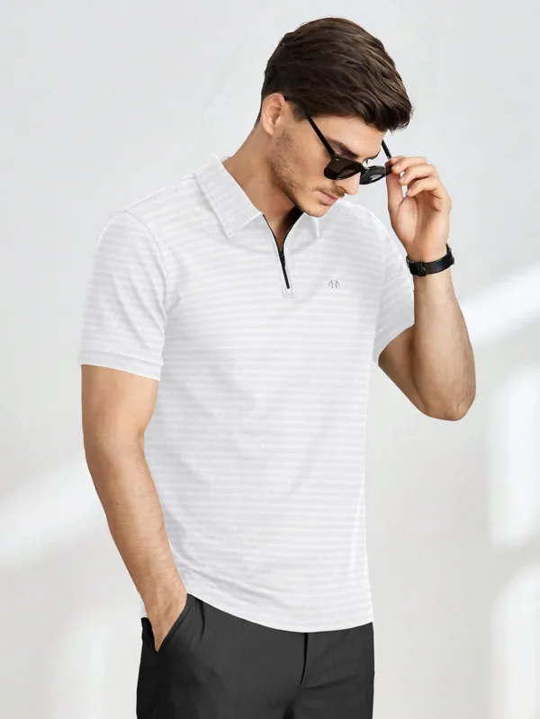 White_Polyester_Half_Sleeve_Zip_Neck_Solid_T_Shirt_For_Men_Pack_Of_1