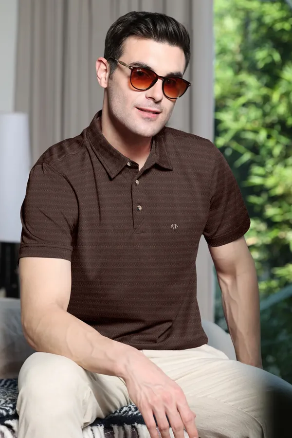 Brown_Polyester_Half_Sleeve_Polo_Neck_Self_Design__Print_T_Shirt_For_Men