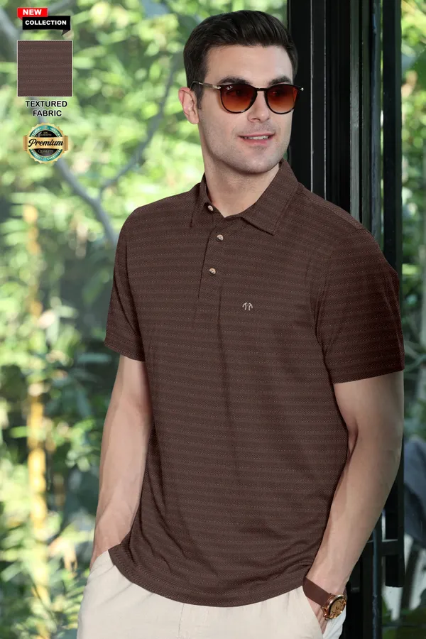 Brown_Polyester_Half_Sleeve_Polo_Neck_Self_Design__Print_T_Shirt_For_Men
