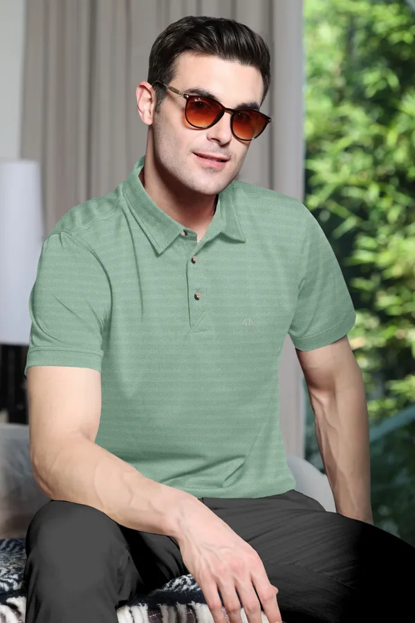 Light_Green_Polyester_Half_Sleeve_Polo_Neck_Self_Design__Print_T_Shirt_For_Men