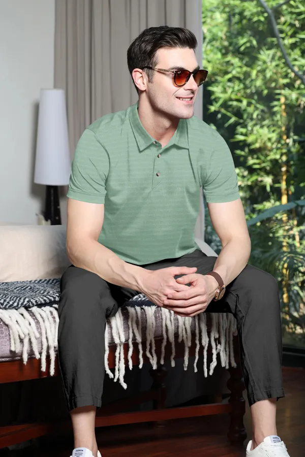 Light_Green_Polyester_Half_Sleeve_Polo_Neck_Self_Design__Print_T_Shirt_For_Men